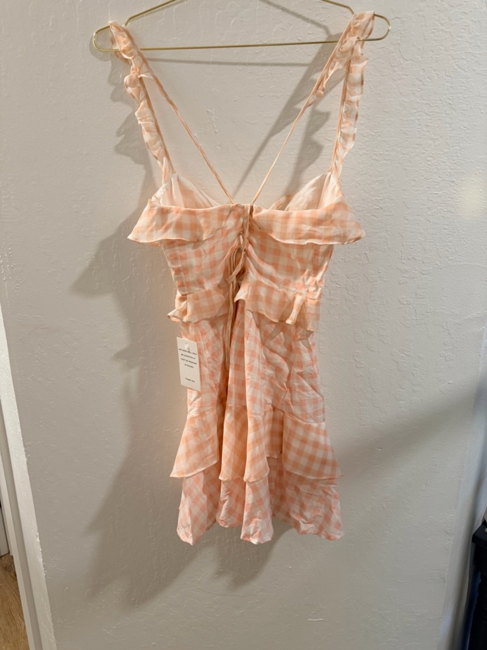 For Love & Lemons Peach Gingham Ruffle Mini Dress - Picture 2 of 4
